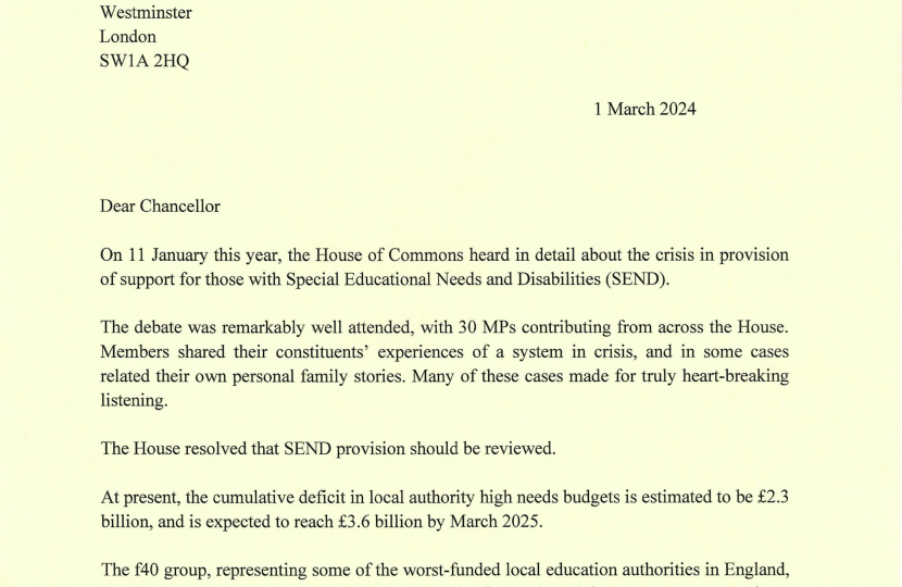Letter to Chancellor on SEND in the Budget 1