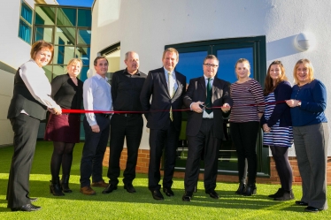 Local MP Robert Buckland opens new ‘Roundhouse’ for Beard Construction in Faraday Road, Swindon (left to right): Beard staff members Sharon Brace, PA director; Sarah Roberts, business development co-ordinator; Mike Bolton, senior estimator; Mark Beard, chief executive; Robert Buckland MP for South Swindon; Lauren Mann, trainee estimator; Mandi Cassar, pre-construction administrator and Liz Anderson, HR and training manager.  