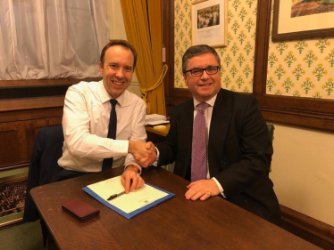 Secretary of State for Health and Social Care, The Rt Hon Matt Hancock MP, Pictured with MP for South Swindon, Robert Buckland.jpg