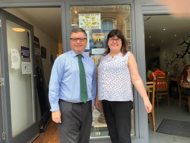The Rt Hon Robert Buckland QC MP pictured with Julie Dowie from the Swindon Live at Home Scheme